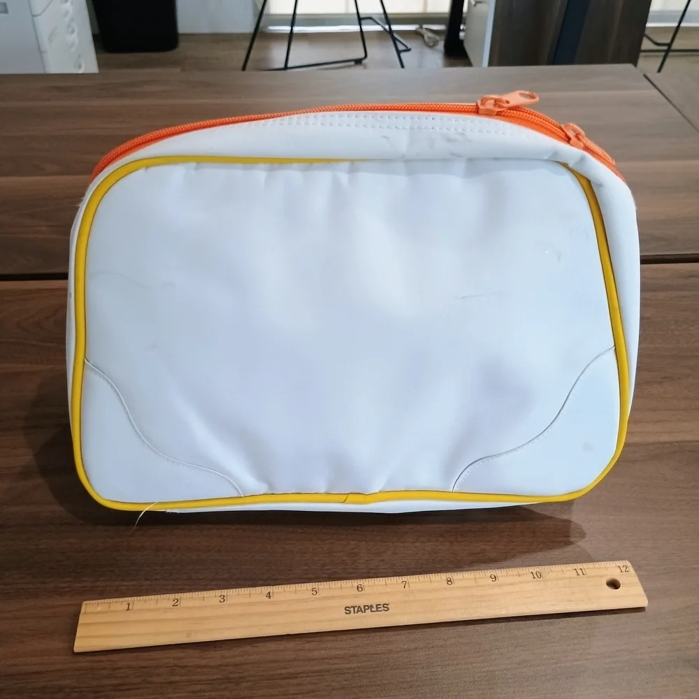 Large White, Yellow and Orange Toiletry Bag.
